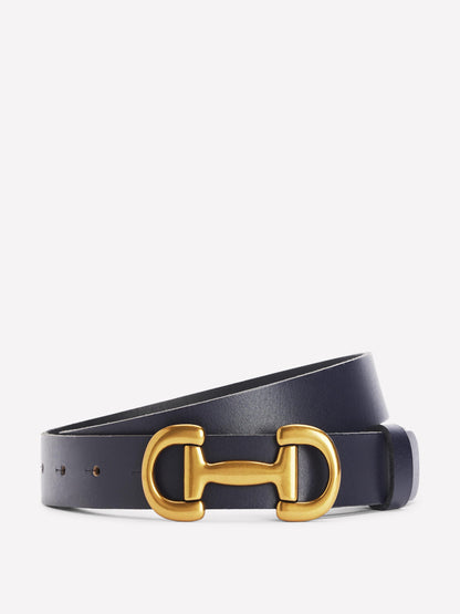 Iris Snaffle-Trim Leather Belt-Navy