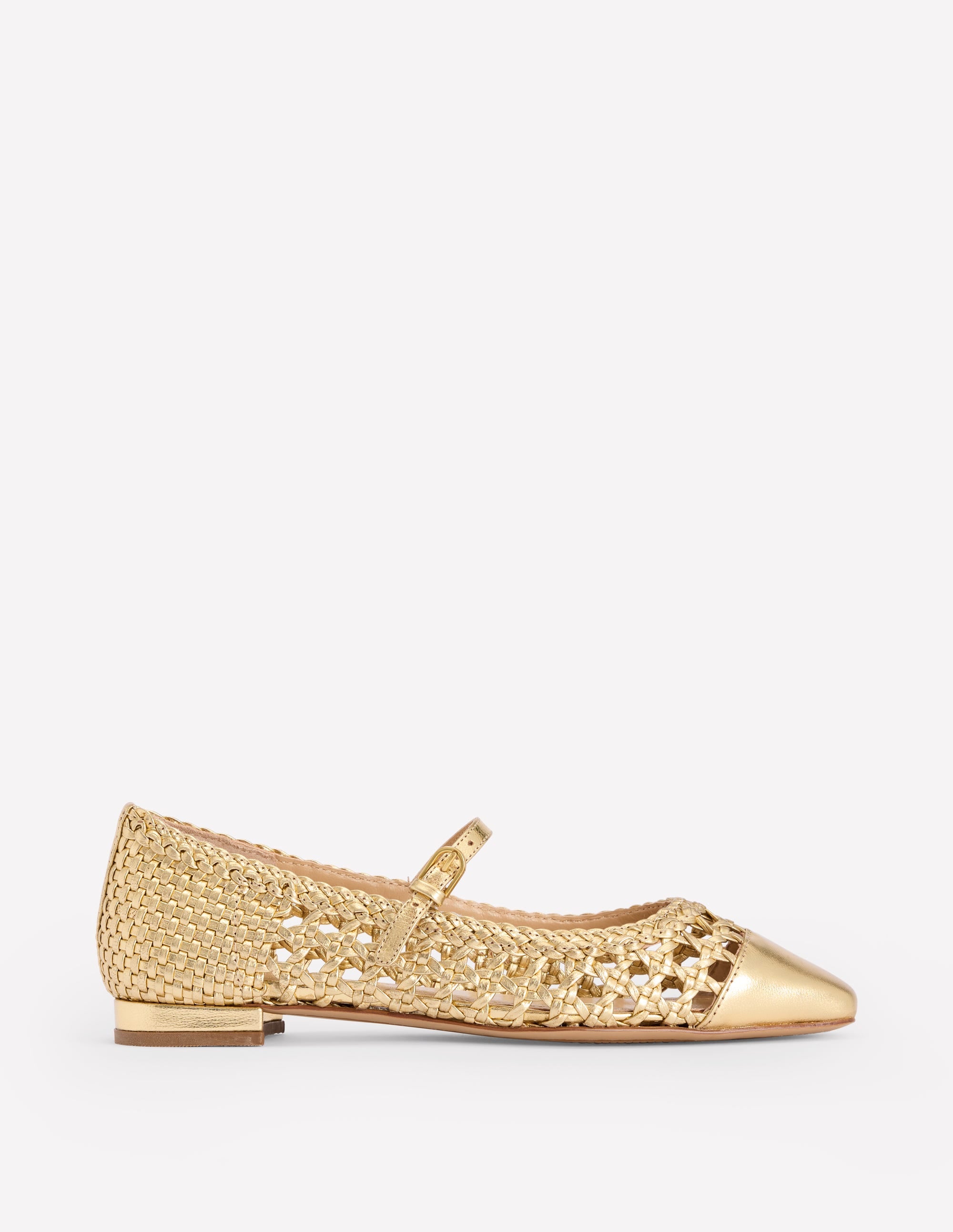 Penelope Mary Jane Flat-Gold Woven Leather - Image 1
