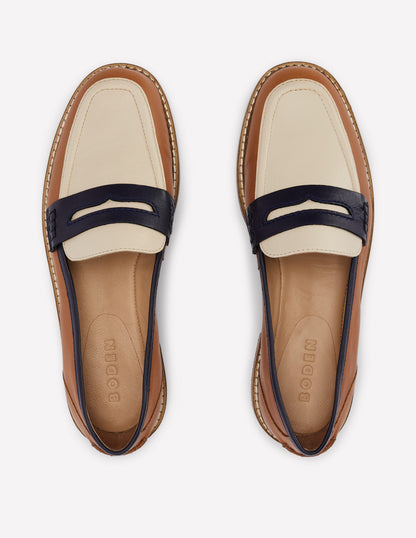 Nya Structured Penny Loafer-Tan Colourblock