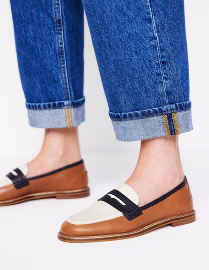 Nya Structured Penny Loafer-Tan Colourblock