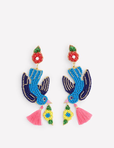 Beady Motif Earrings-Bird