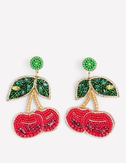 Beady Motif Earrings-cherry