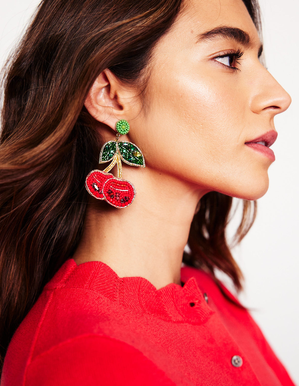 Beady Motif Earrings-cherry - Image 2