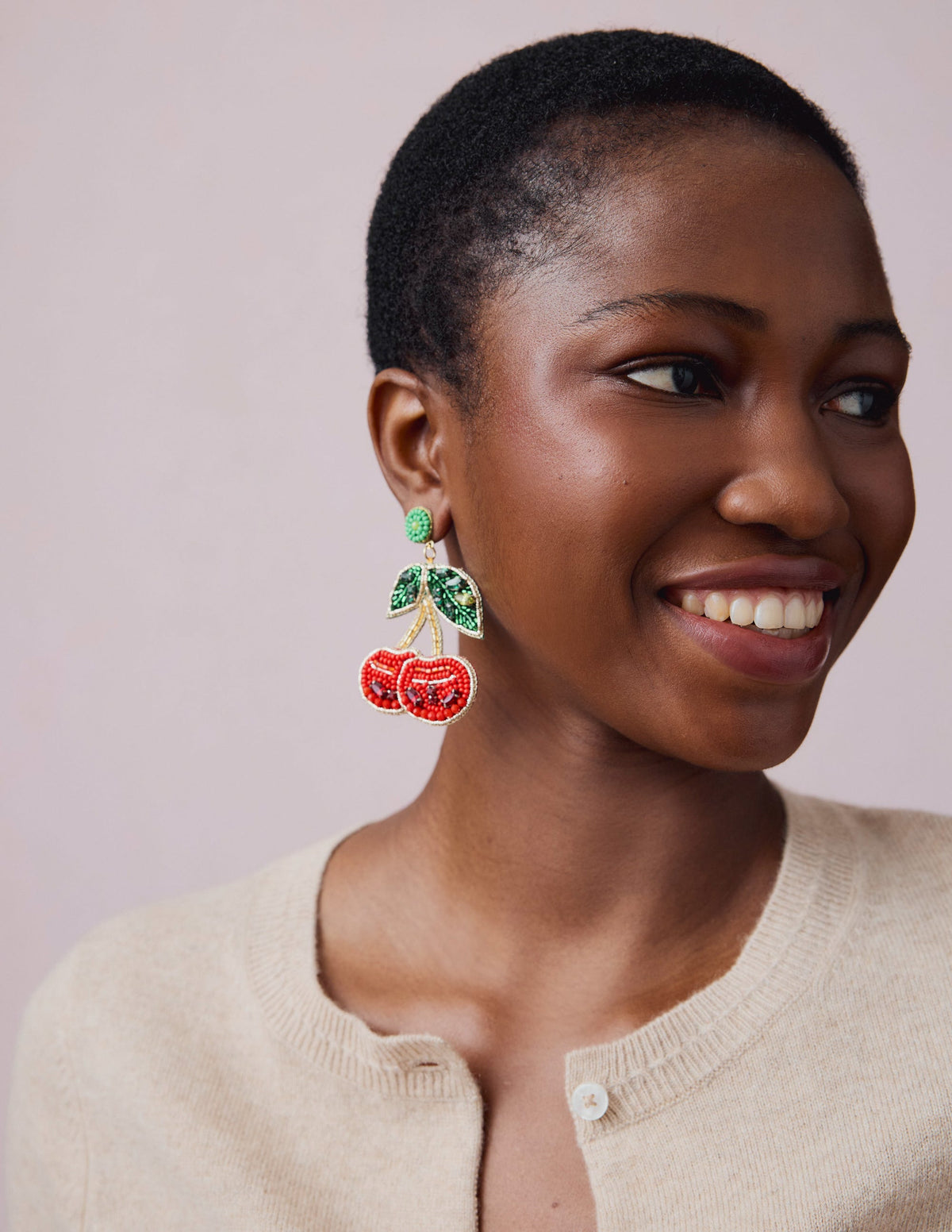 Beady Motif Earrings-cherry - Image 4