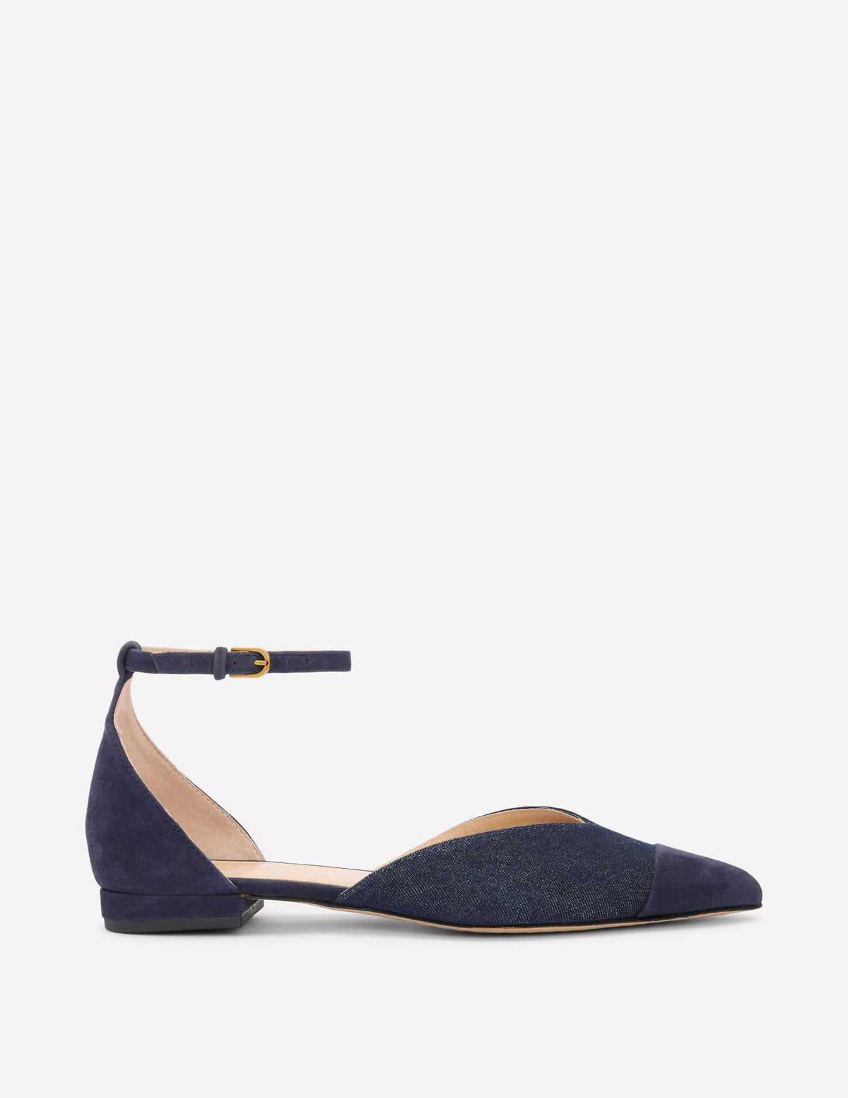 Pointed Toe Cap Flats-Navy Suede/Denim - Image 1