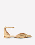 Pointed Toe Cap Flats-Gold Woven Leather