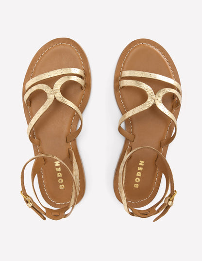 Casual Flat Sandal-Gold Woven Leather