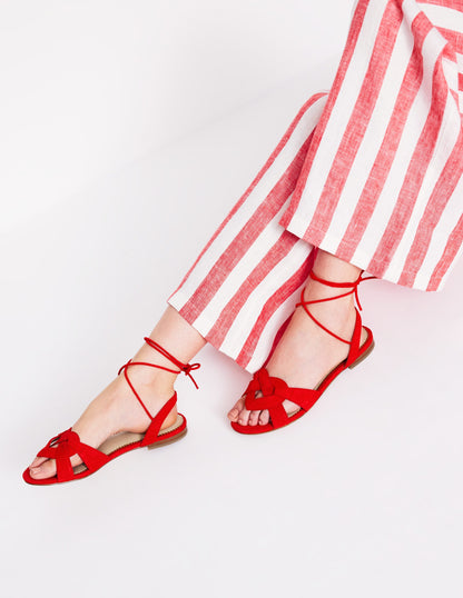 Heart Detail Flat Sandals-Post Box Red