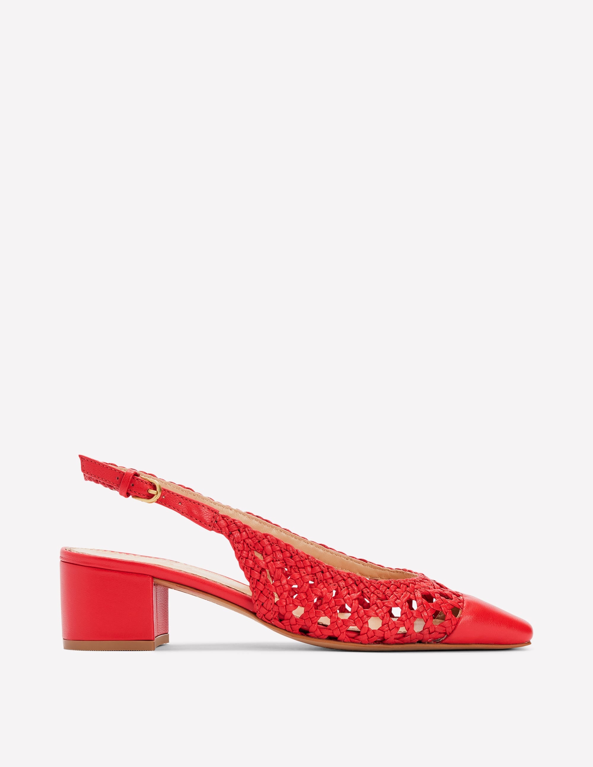 Ailsa Block Heel Slingbacks-Post Box Red Woven - Image 1