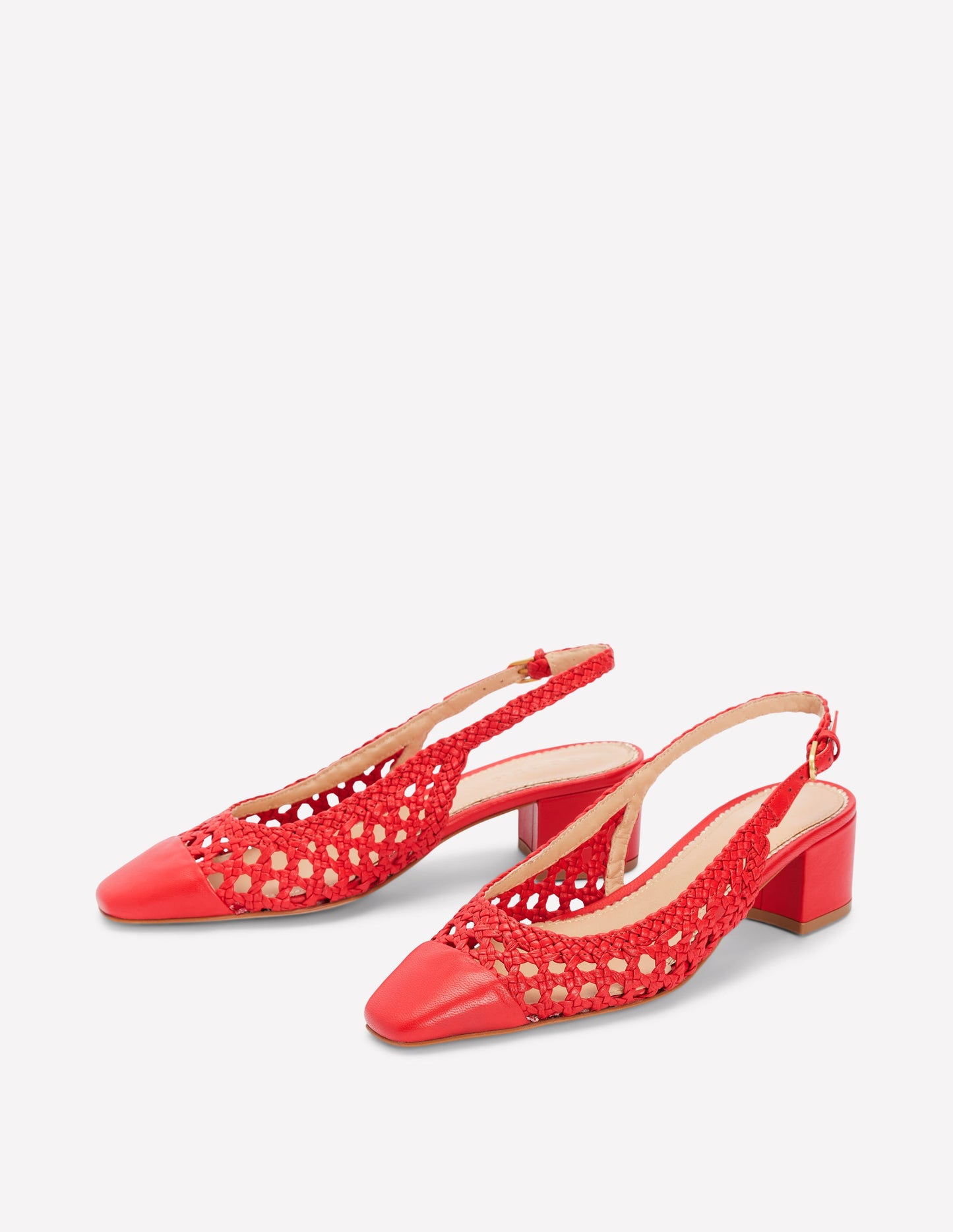 Ailsa Block Heel Slingbacks-Post Box Red Woven