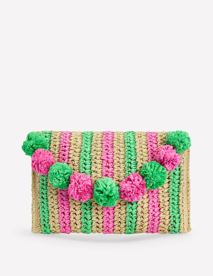 Fringe Raffia Clutch-Pink/Green-1