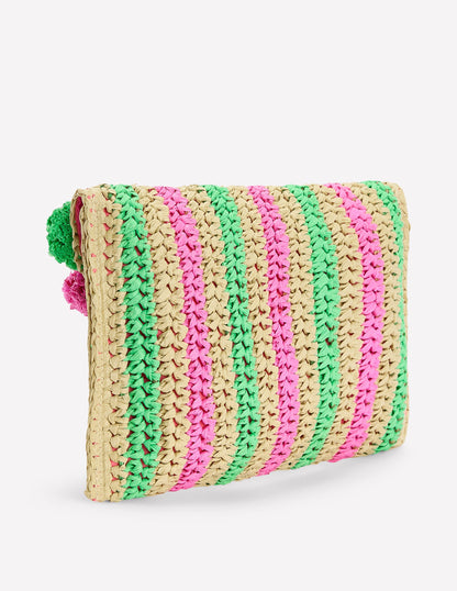 Fringe Raffia Clutch-Pink/Green-4