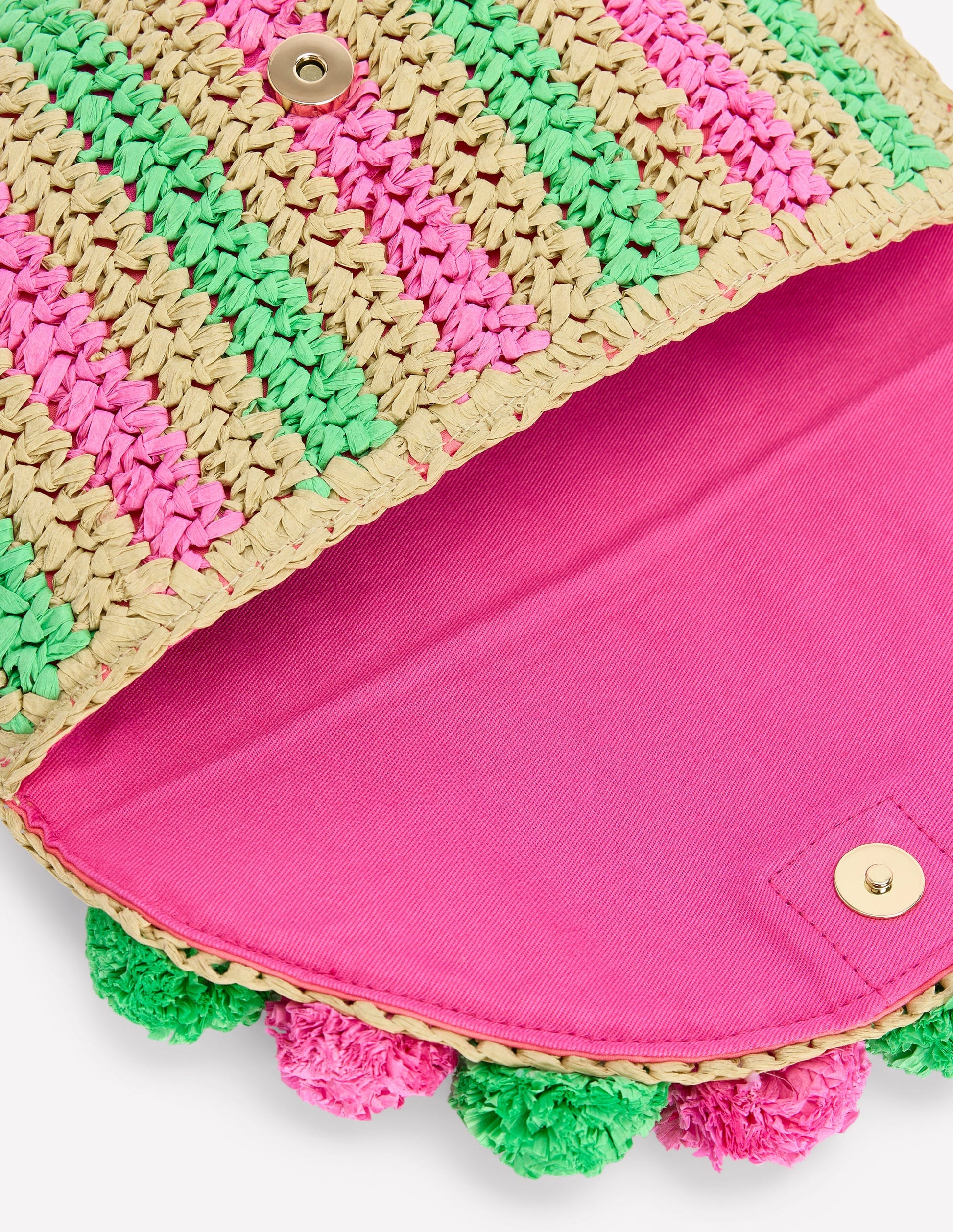 Fringe Raffia Clutch-Pink/Green-5