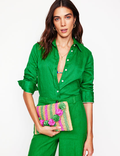 Fringe Raffia Clutch-Pink/Green-3
