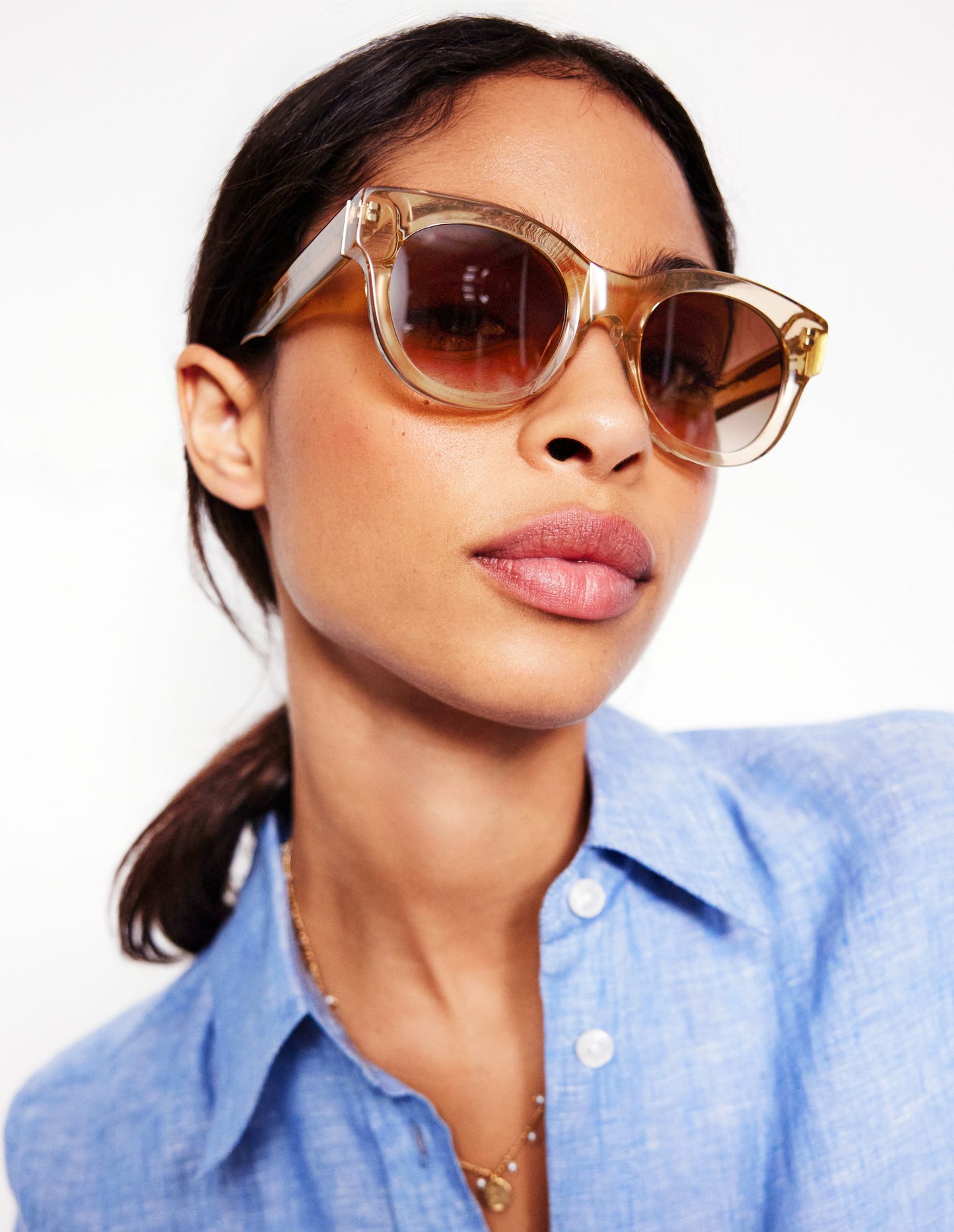 Round Acetate Sunglasses-Crystal Taupe