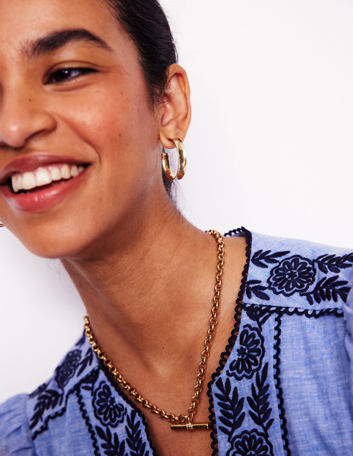 Small Hammered Hoop Earrings-Gold Colour - Image 2