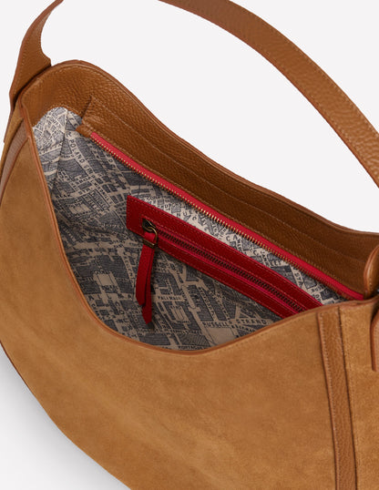 Suede Hobo Bag-Tan-4