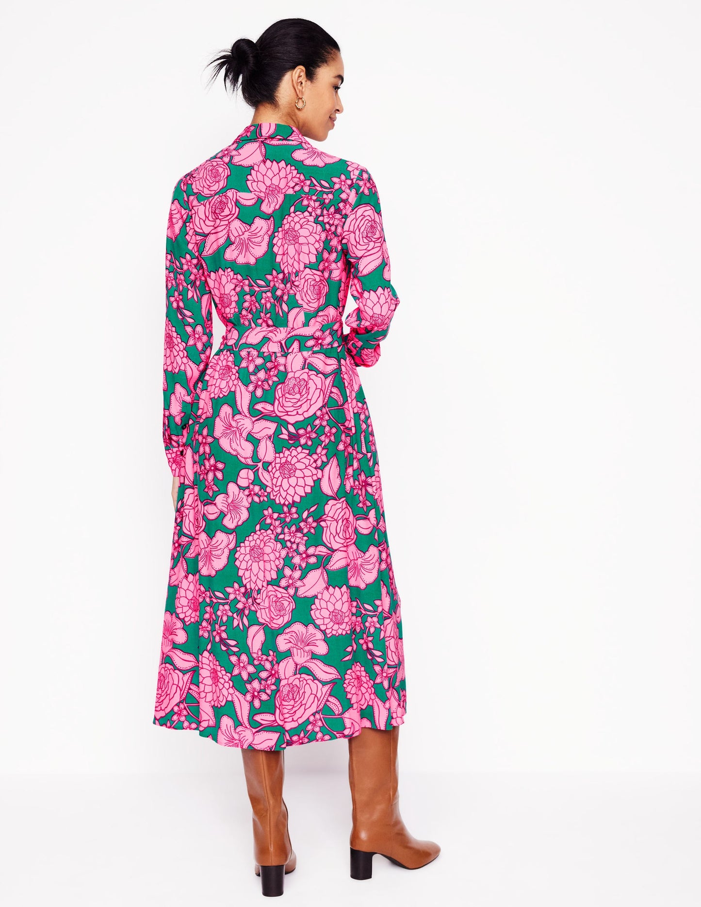 Kate Midi Shirt Dress-Green, Blossom Cascade