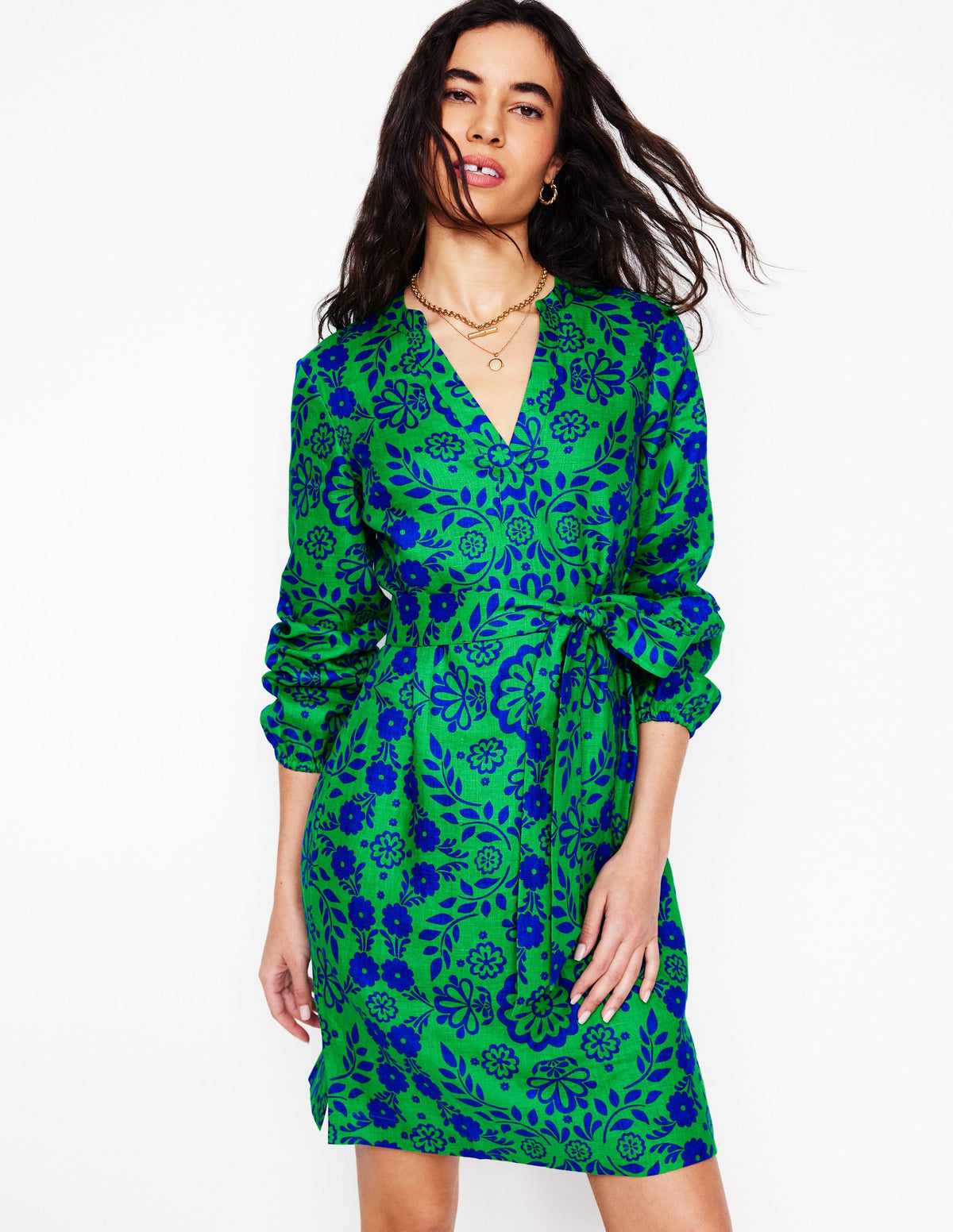 Cleo Linen Tie Waist Dress-Aleo, Structured Meadow - Image 1