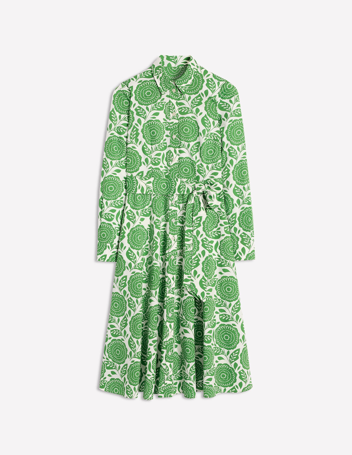 Amy Cotton Midi Shirt Dress-Paradise Green, Dahlia Stamp - Image 7
