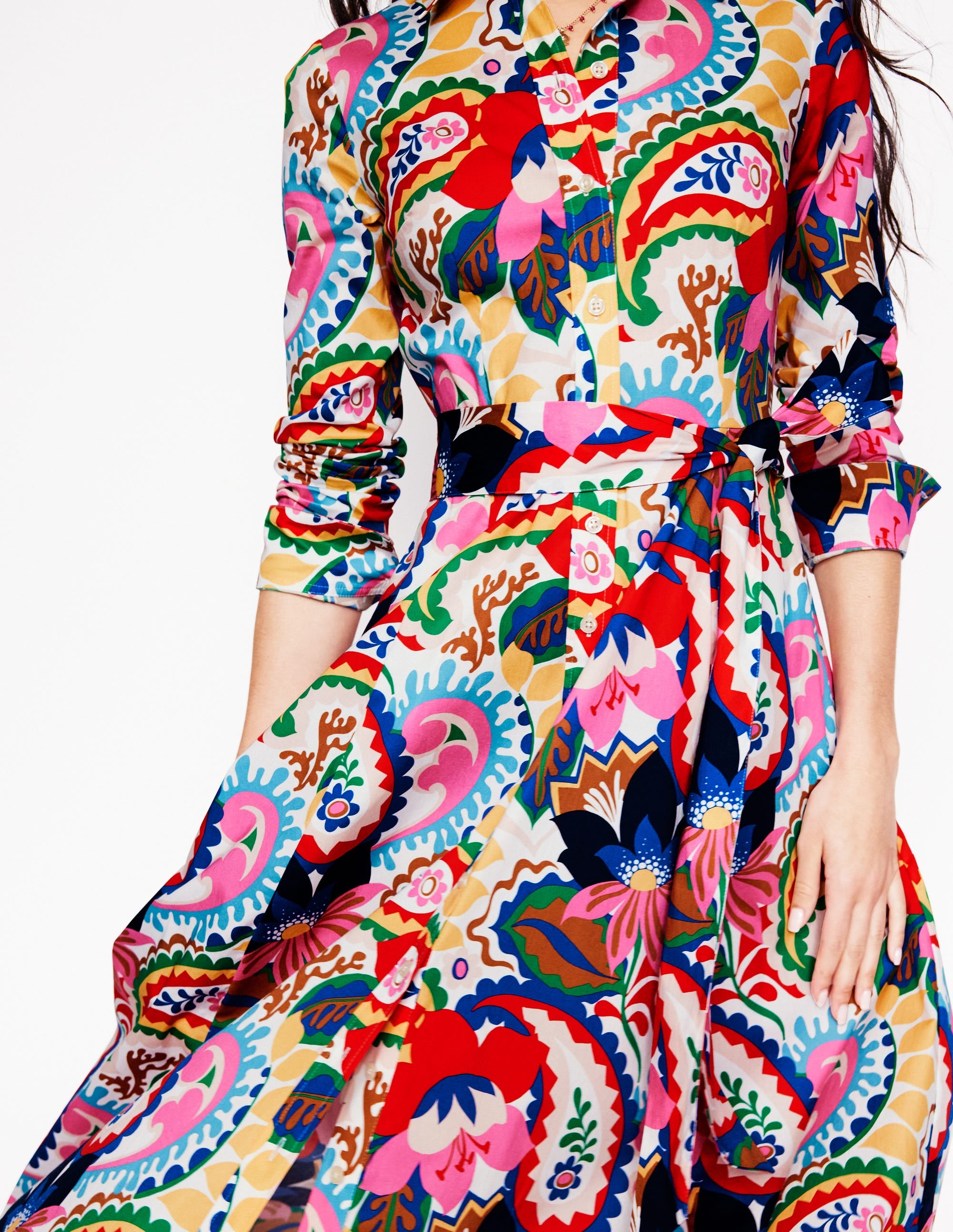 Amy Cotton Midi Shirt Dress-Ivory, Botanical Paisley - Image 3