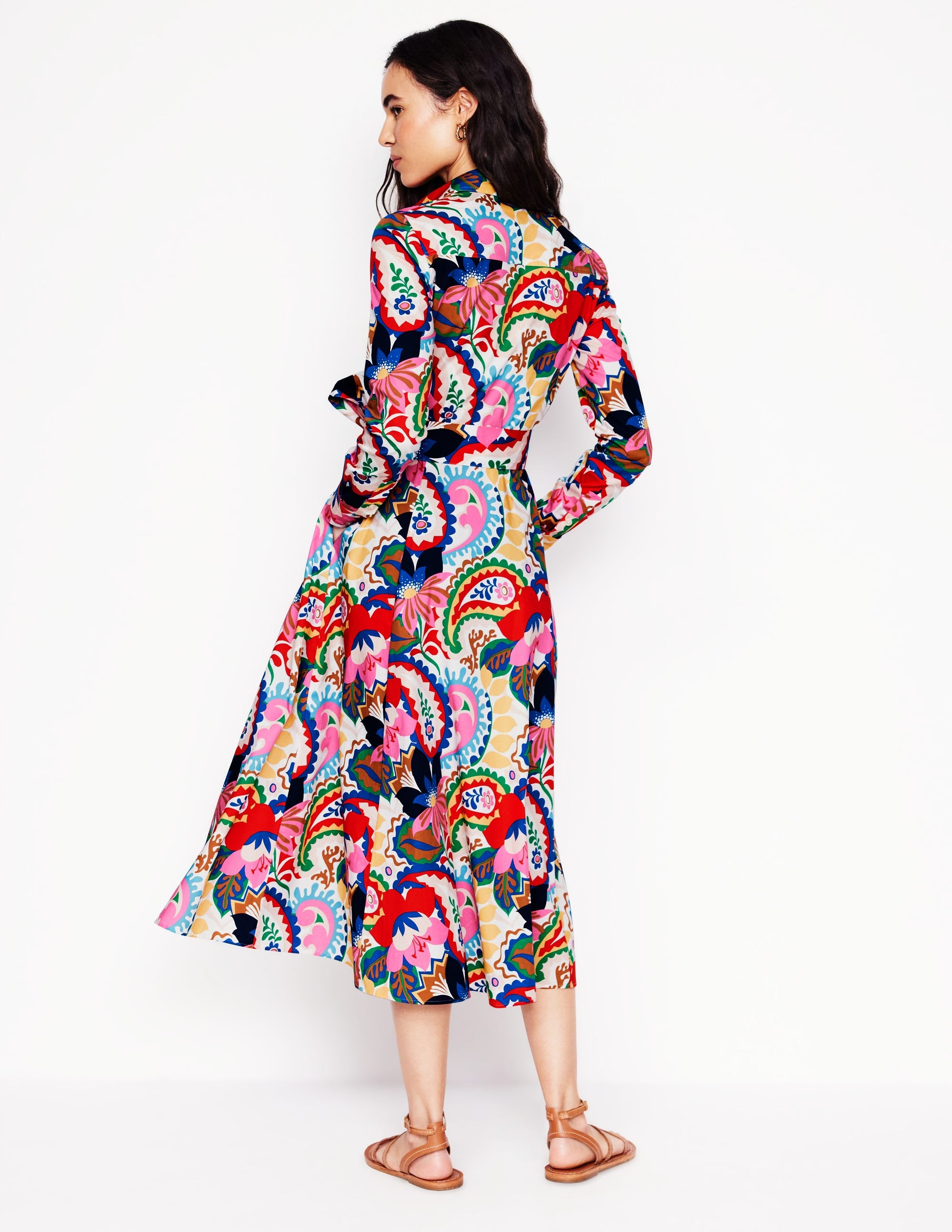 Amy Cotton Midi Shirt Dress-Ivory, Botanical Paisley - Image 4