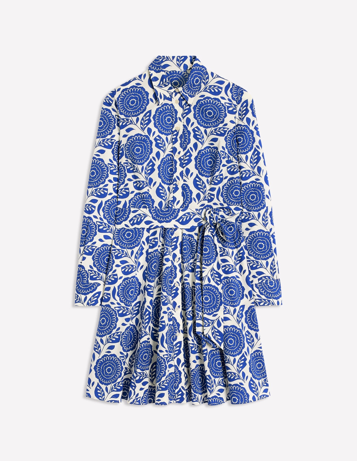 Amy Cotton Short Shirt Dress-Bright Blue, Dahlia Stamp