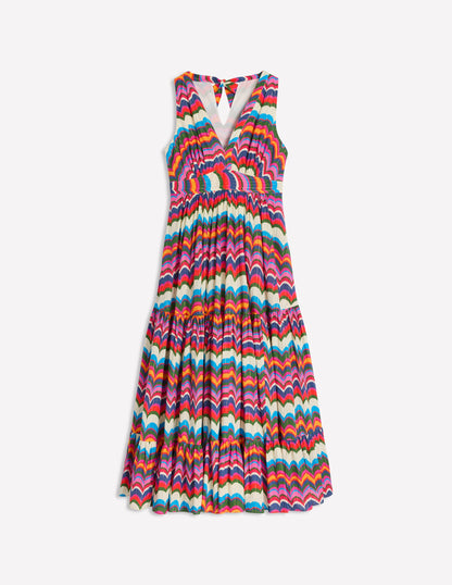 Serena Cotton Tie Maxi Dress-Multi, Abstract Wave