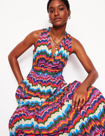 Serena Cotton Tie Maxi Dress-Multi, Abstract Wave