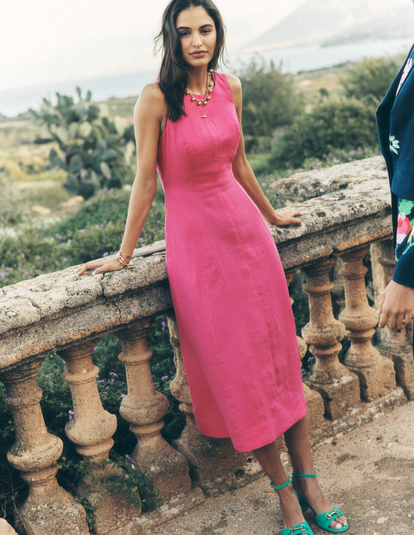 Carla Linen Midi Dress-Pink Peony