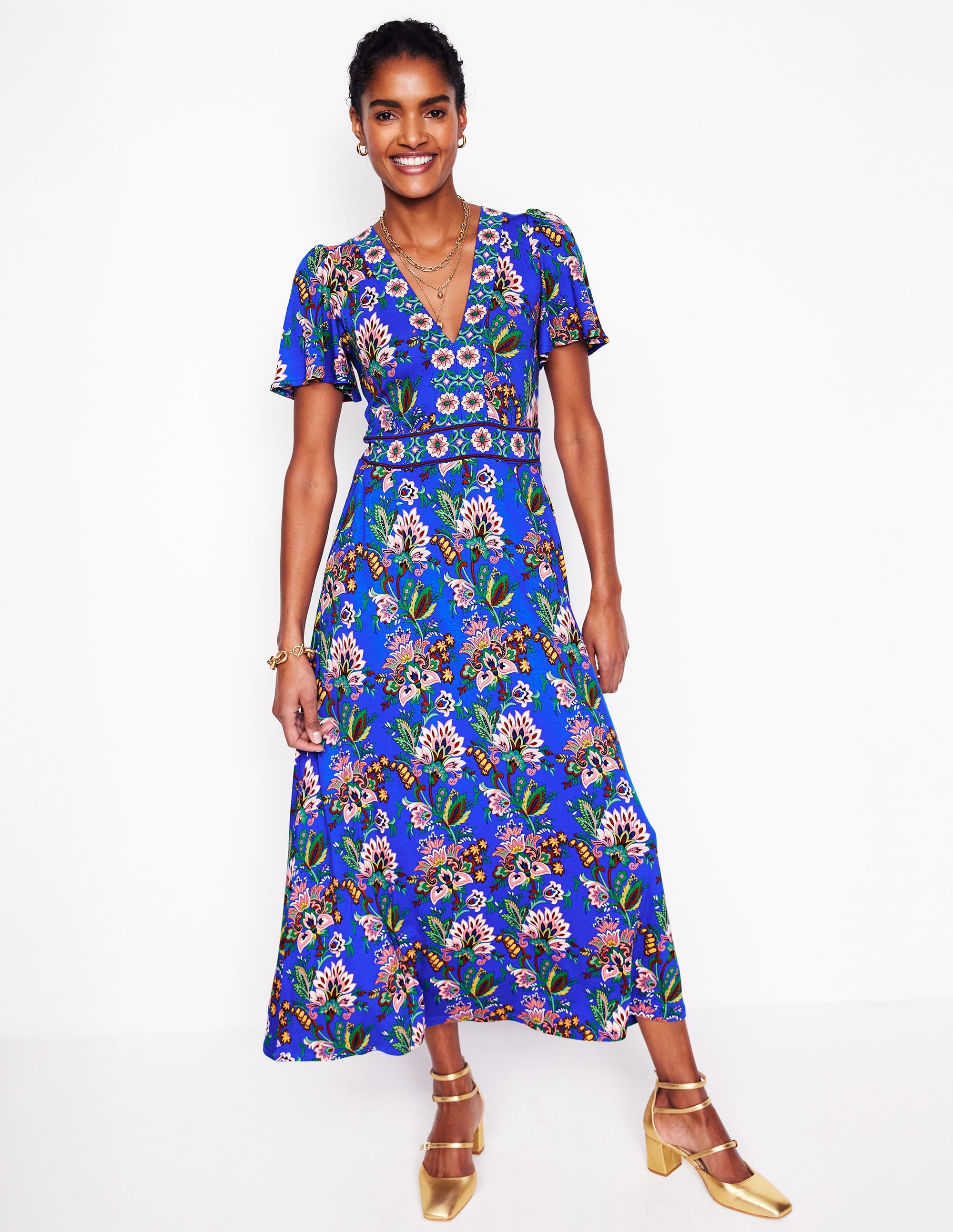 Ellie Flutter Maxi Tea Dress-Gallery Blue, Botanica Terrace - Image 1