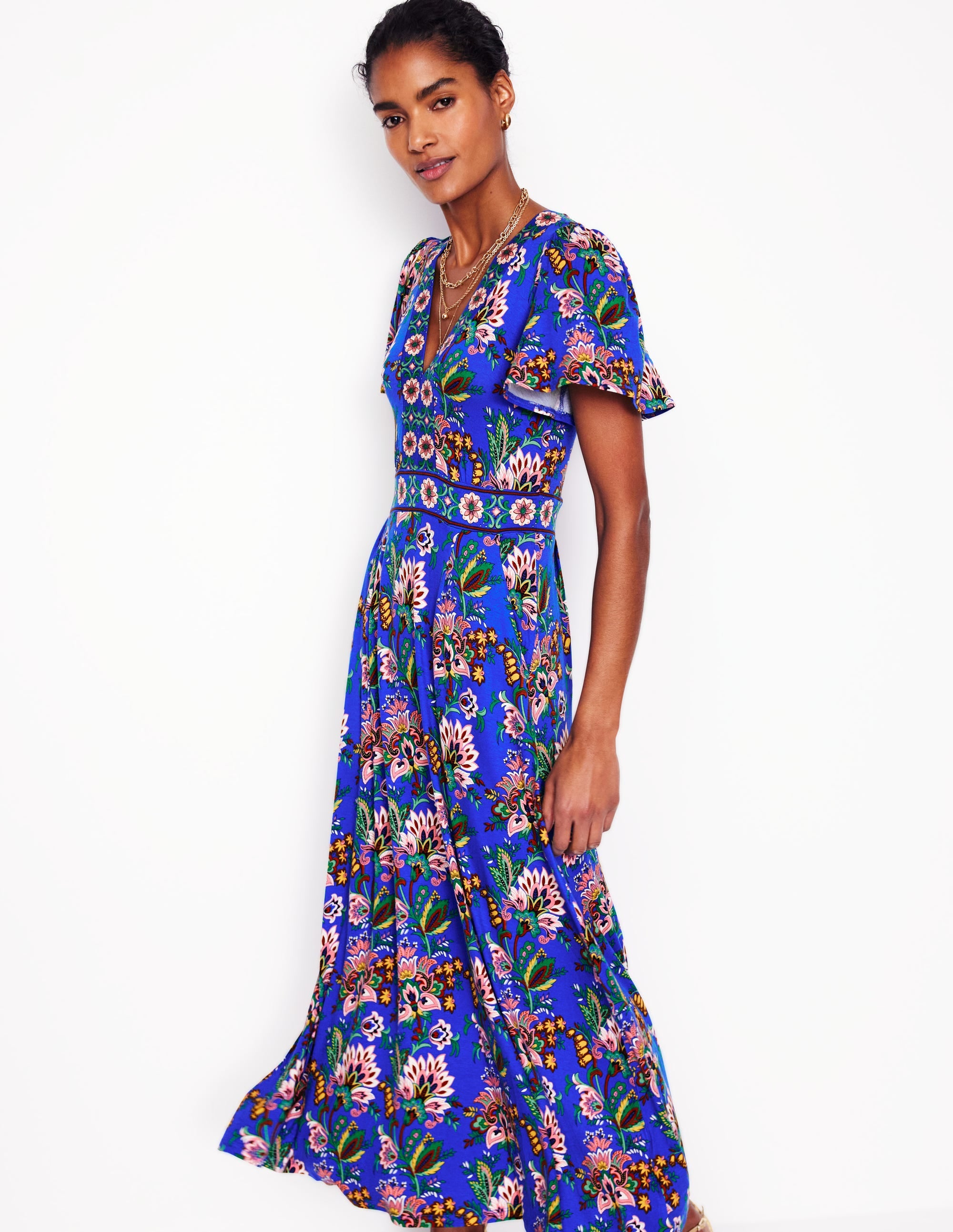 Ellie Flutter Maxi Tea Dress-Gallery Blue, Botanica Terrace - Image 4