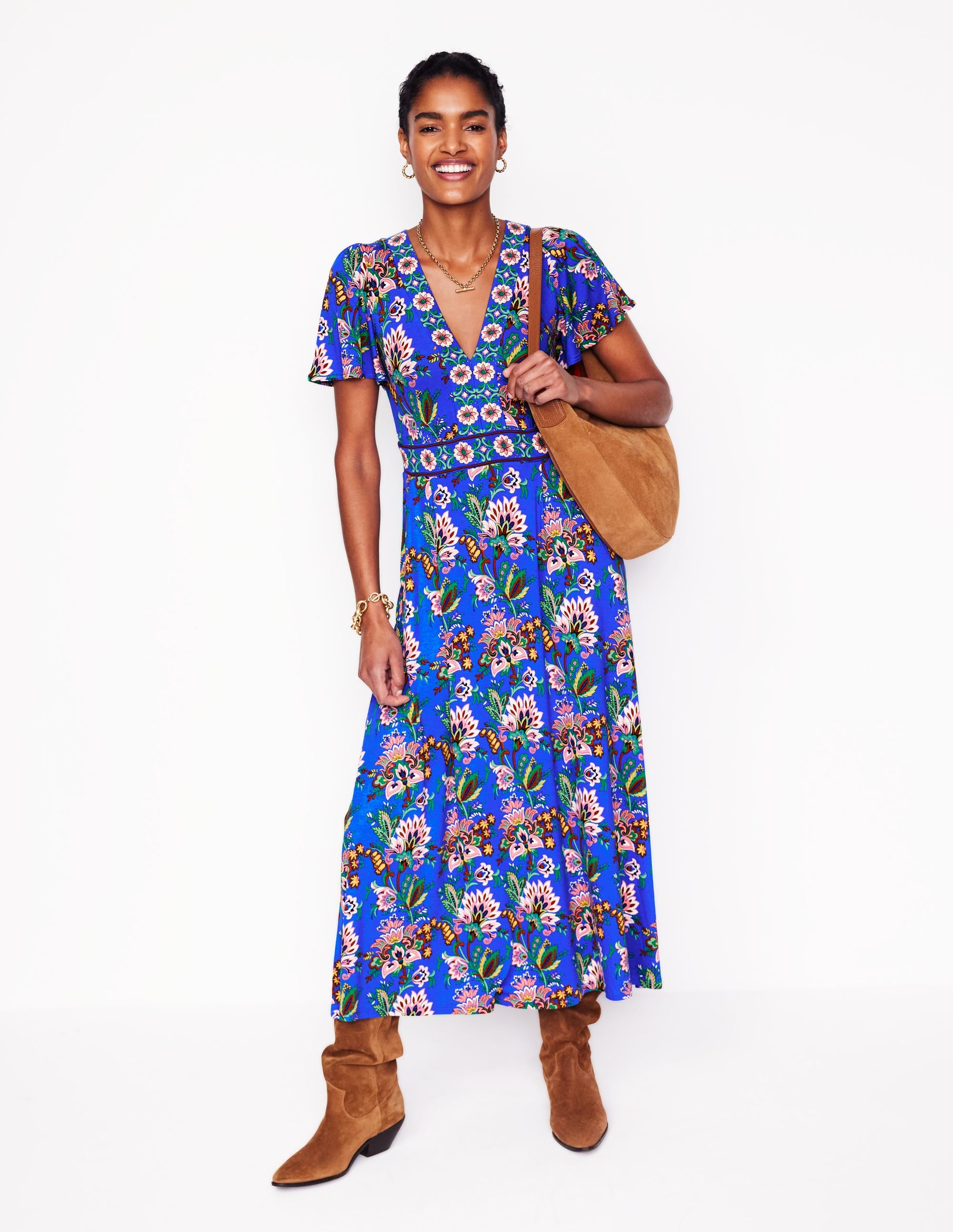 Ellie Flutter Maxi Tea Dress-Gallery Blue, Botanica Terrace - Image 5