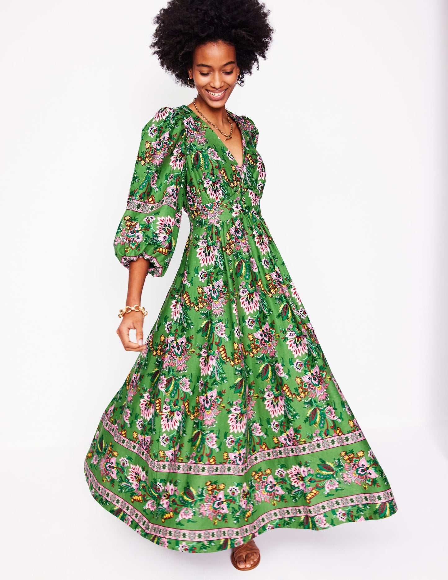 Lola Blouson Maxi Dress-Green, Botanic Terrace