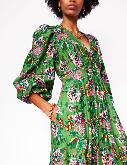 Lola Blouson Maxi Dress-Green, Botanic Terrace