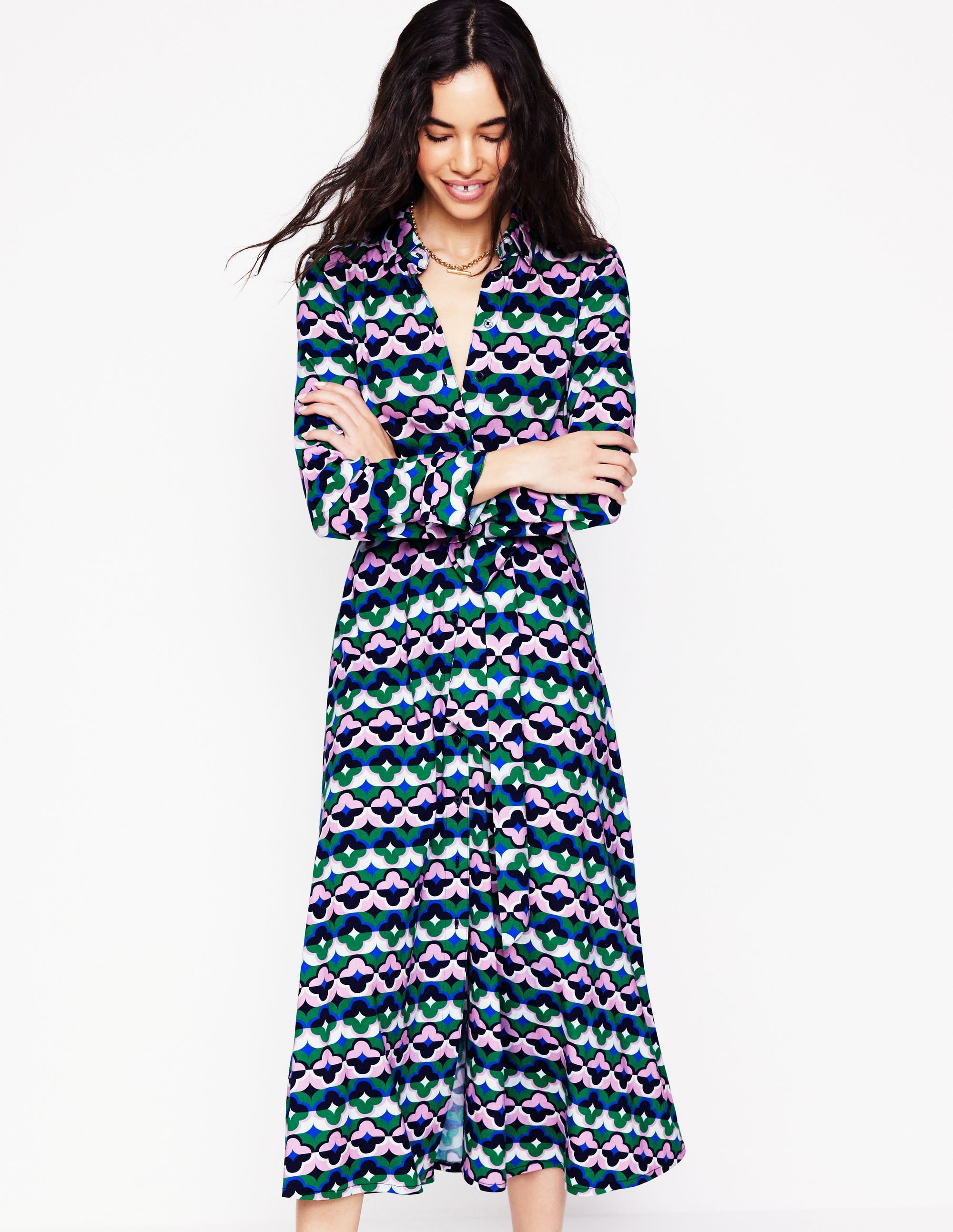 Marcia Jersey Shirt Dress-Rich Emerald, Lucky Clover - Image 1