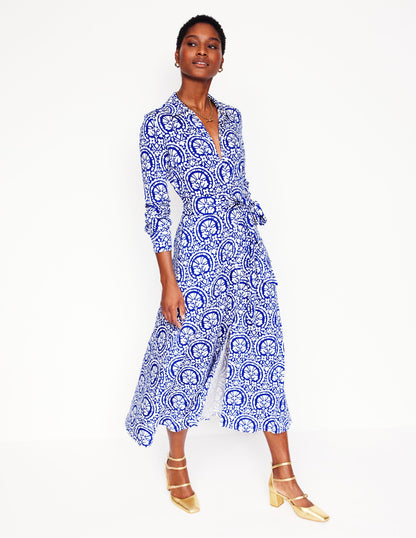 Marcia Jersey Midi Shirt Dress-Bright Blue, Elaborate Stamp