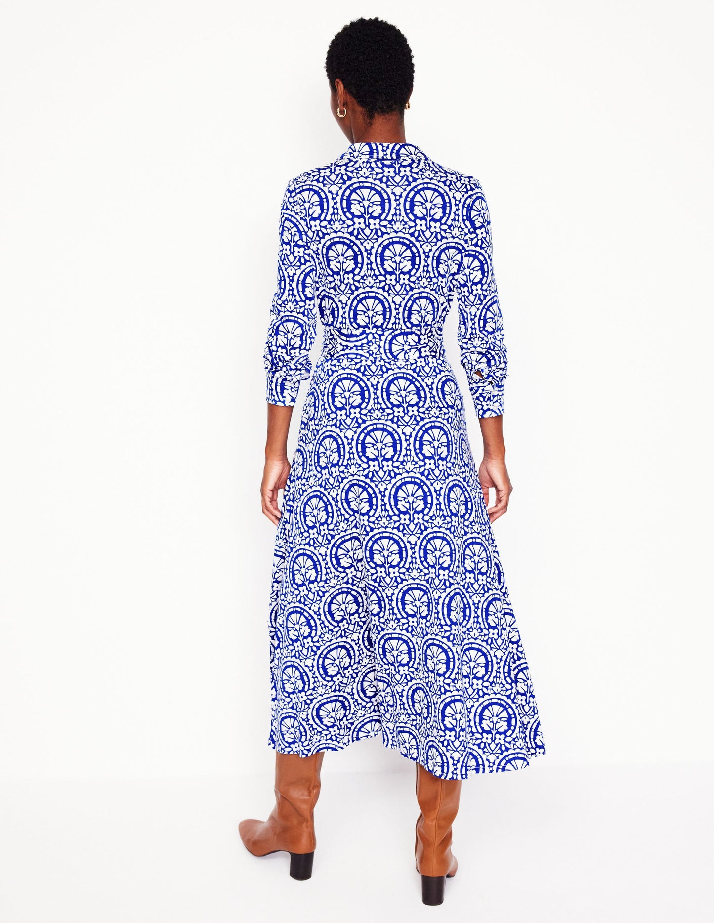 Marcia Jersey Midi Shirt Dress-Bright Blue, Elaborate Stamp