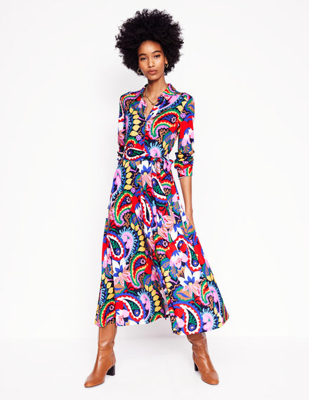 Marcia Jersey Midi Shirt Dress-Multi, Botanical Paisley