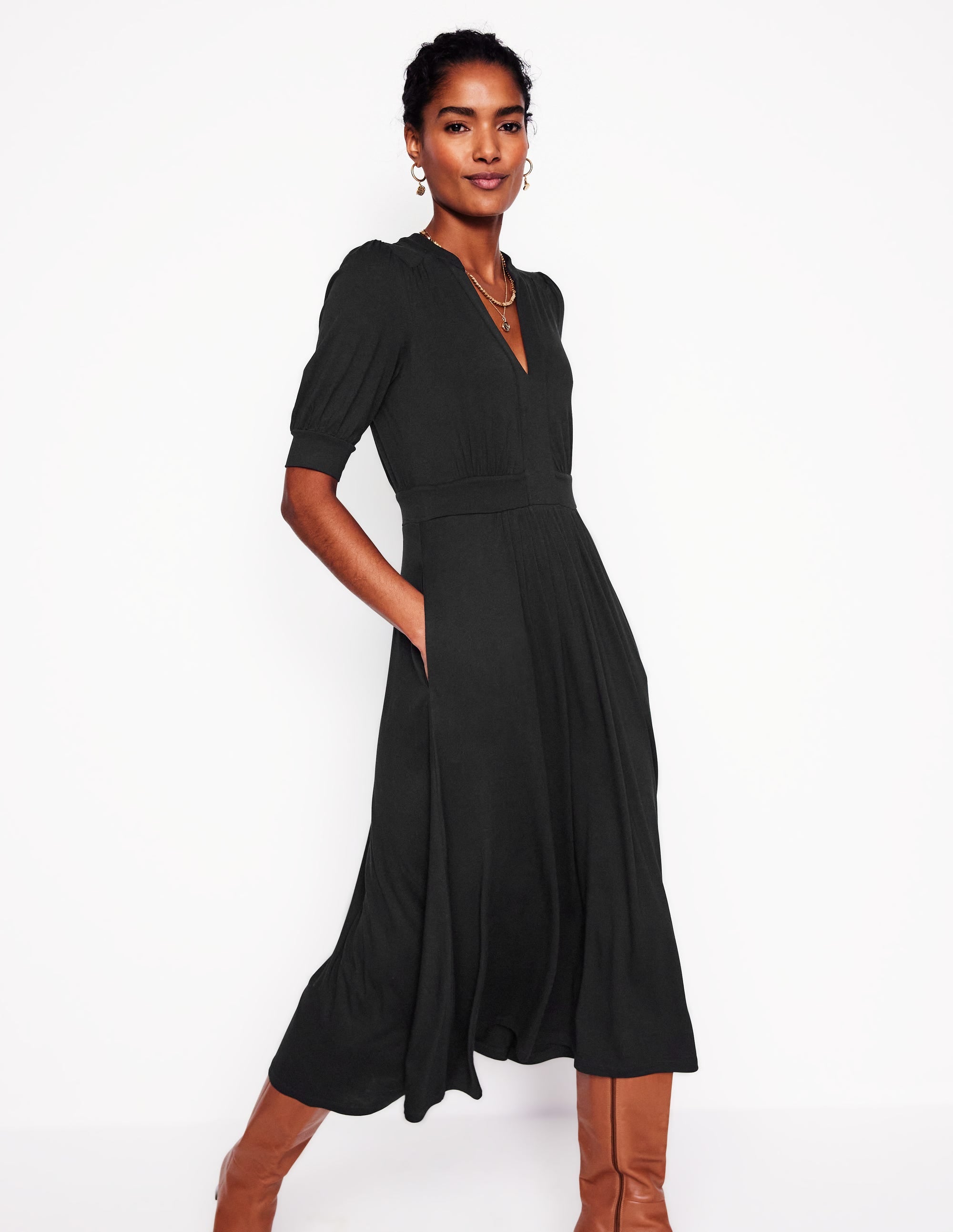 Lily Jersey Midi Tea Dress-Black - Image 1