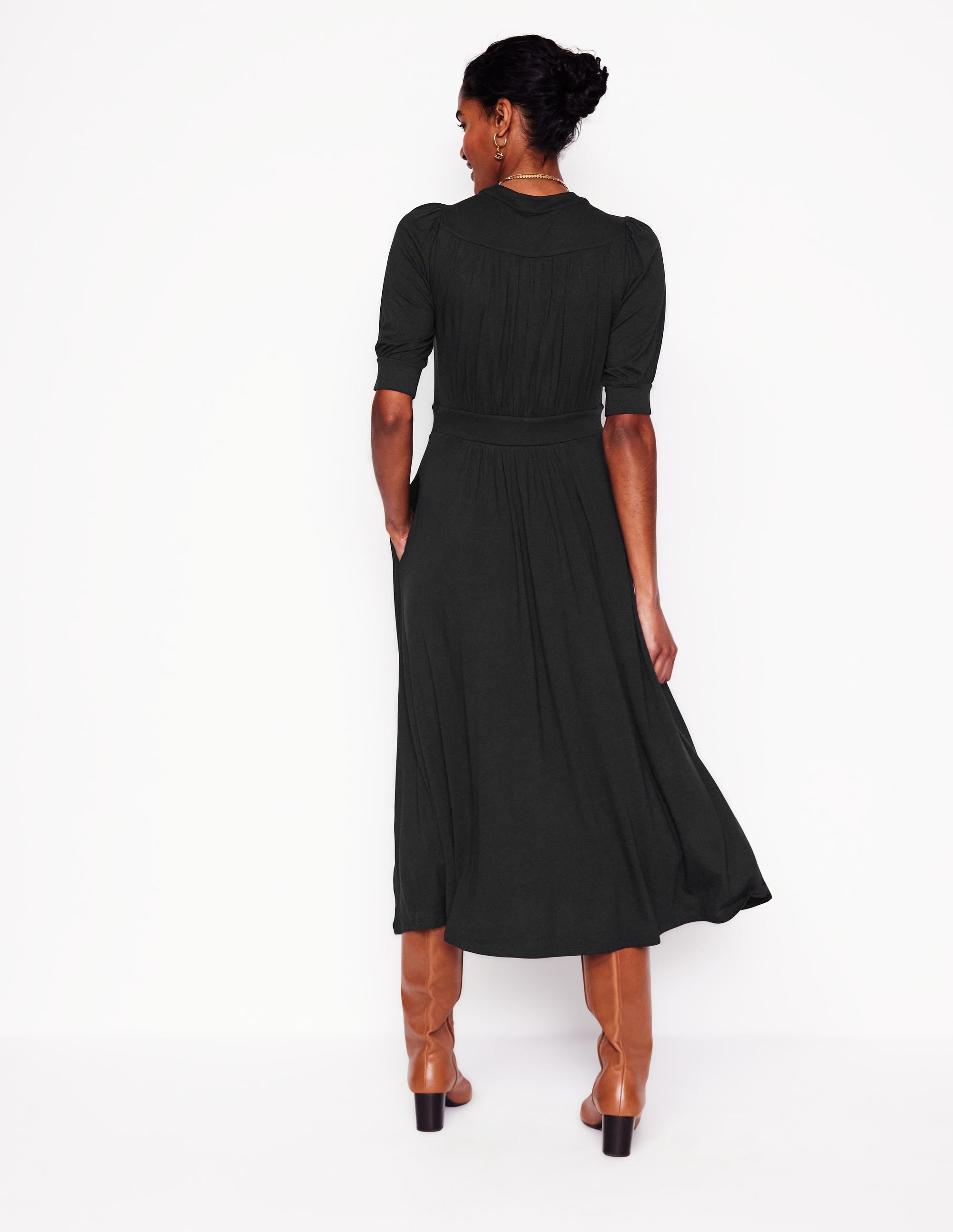 Lily Jersey Midi Tea Dress-Black - Image 3