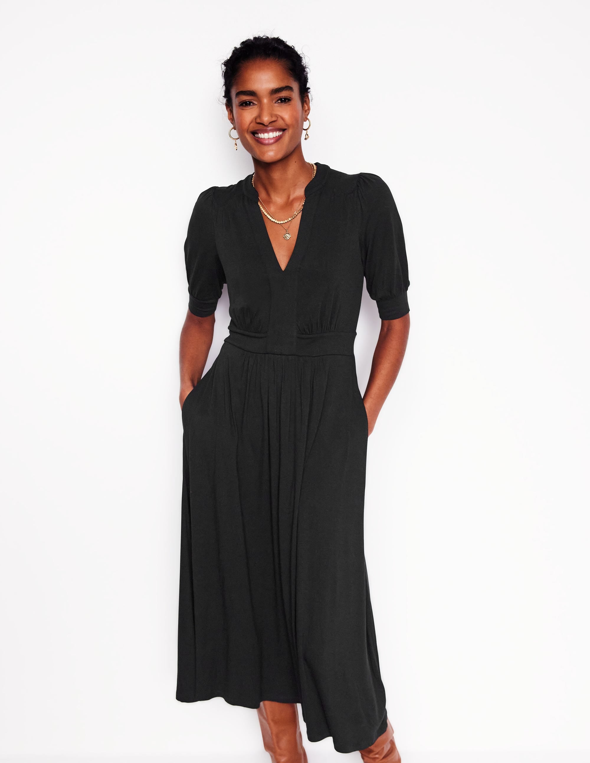 Lily Jersey Midi Tea Dress-Black - Image 4