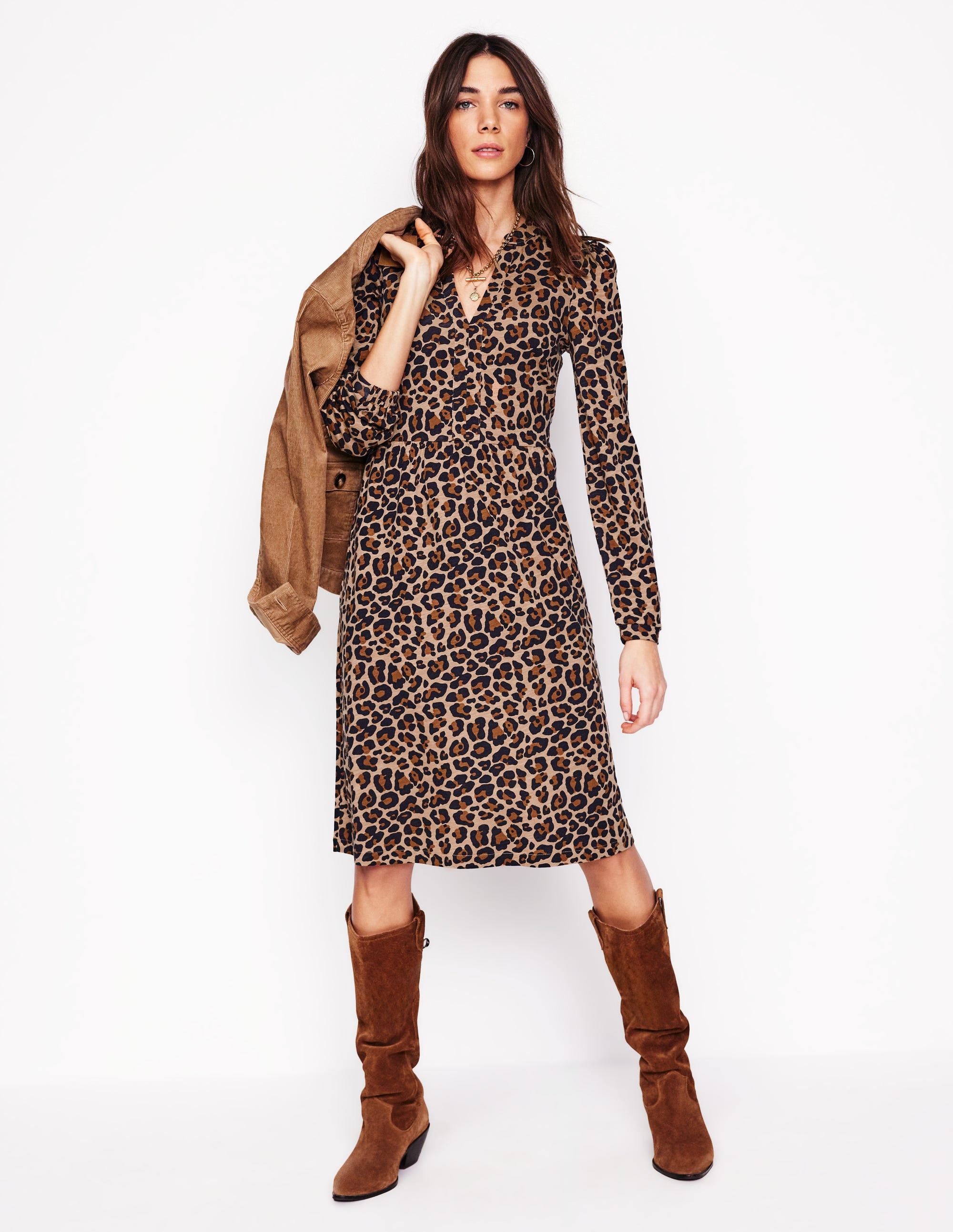 Naomi Relaxed Jersey Dress-Camel, Cheetah Pop - Image 1