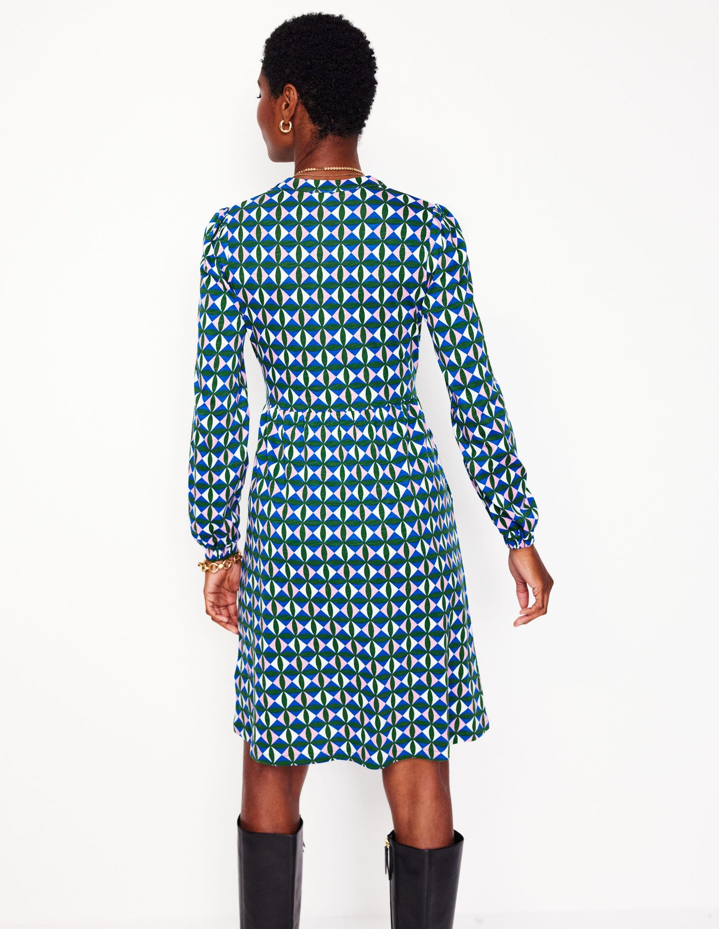 Naomi Relaxed Jersey Dress-Promenade Green, Petal Check