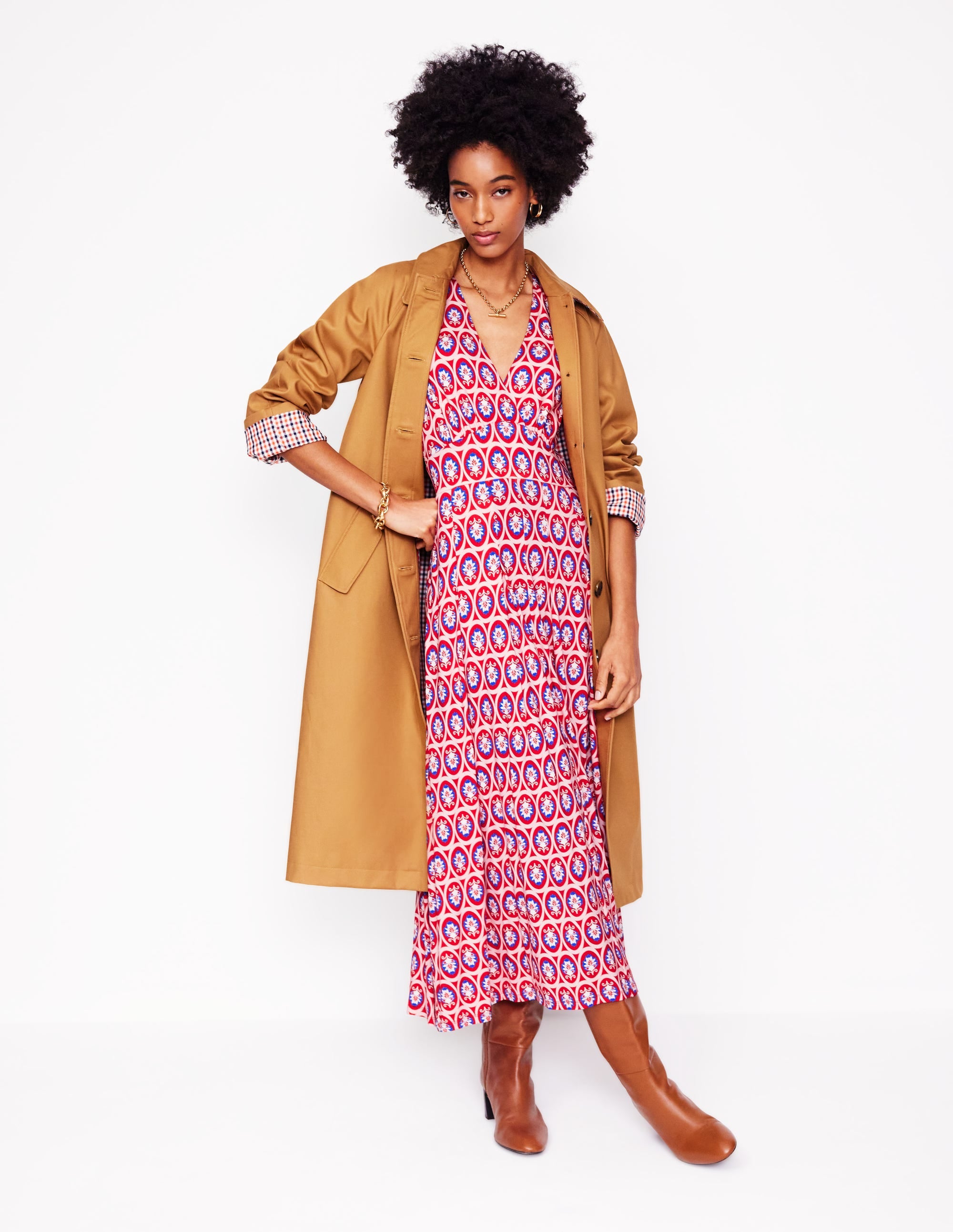 Kristen Pleated Jersey Dress-High Risk Red, Ornate Blossom - Image 1