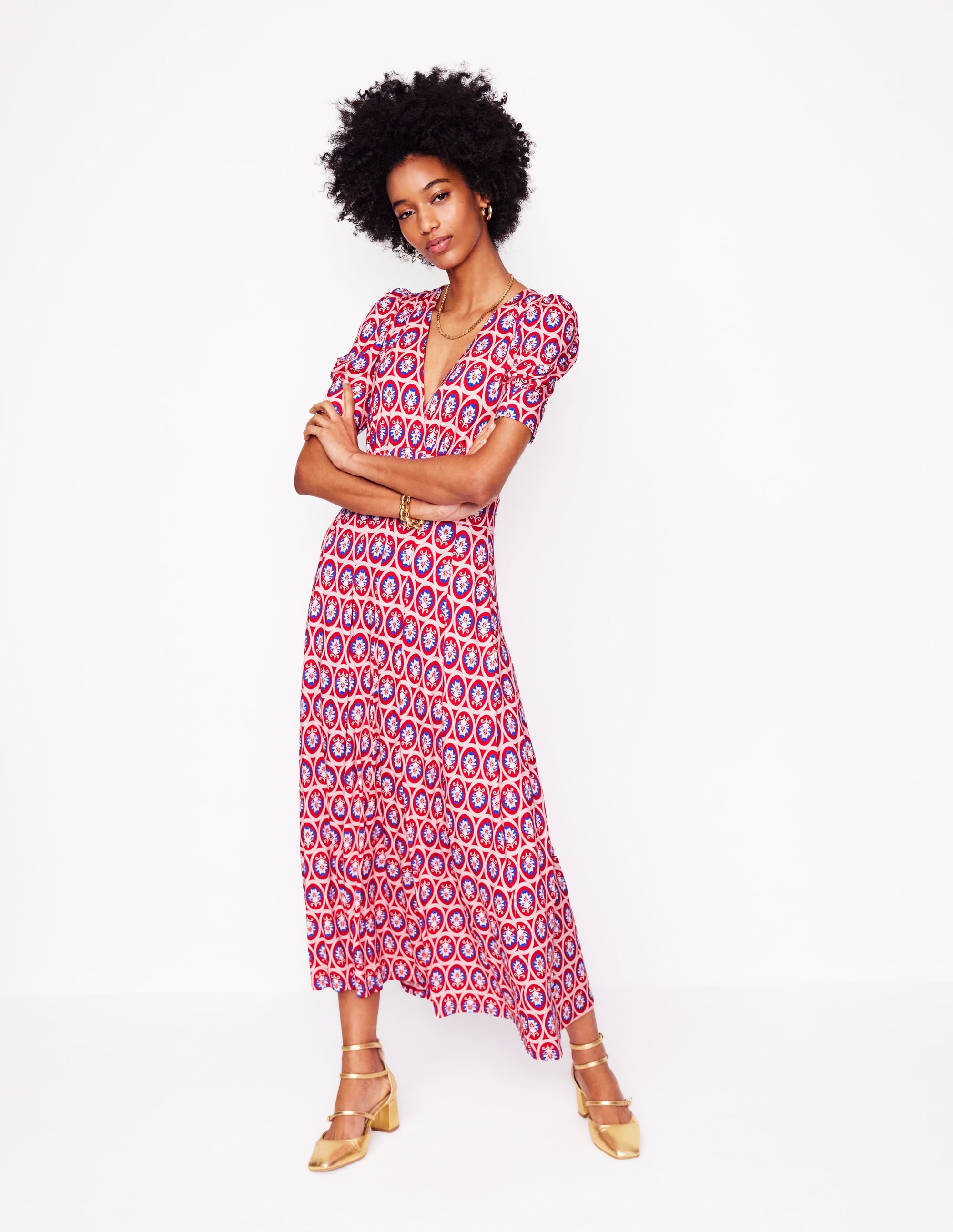 Kristen Pleated Jersey Dress-High Risk Red, Ornate Blossom - Image 5