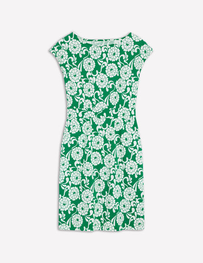 Florrie Jersey Dress-Rich Emerald, Blossom Swirl