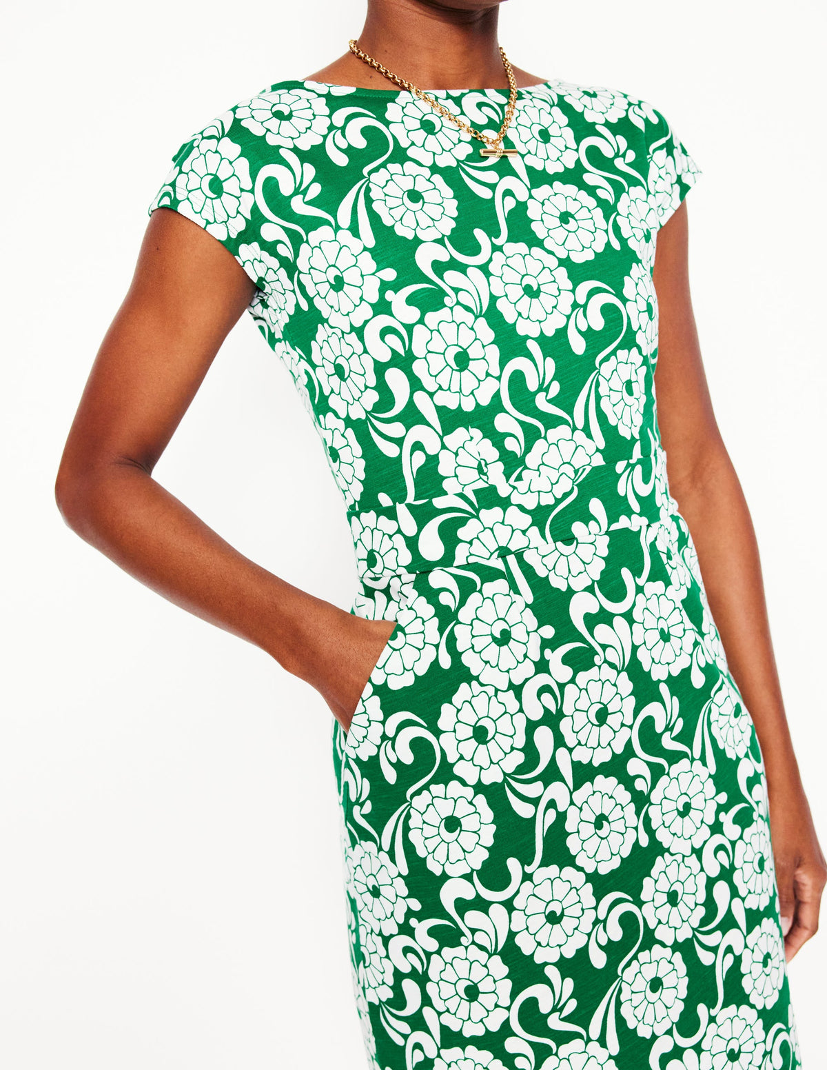 Florrie Jersey Dress-Rich Emerald, Blossom Swirl - Image 2