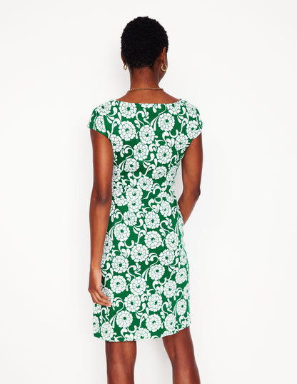 Florrie Jersey Dress-Rich Emerald, Blossom Swirl