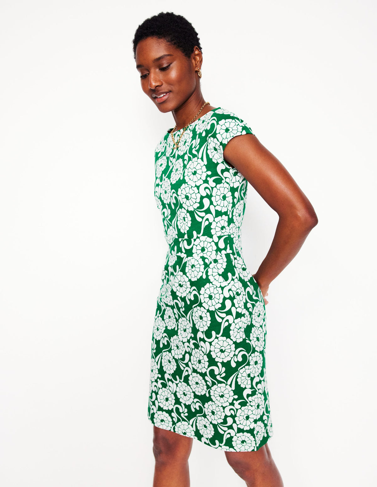 Florrie Jersey Dress-Rich Emerald, Blossom Swirl - Image 4